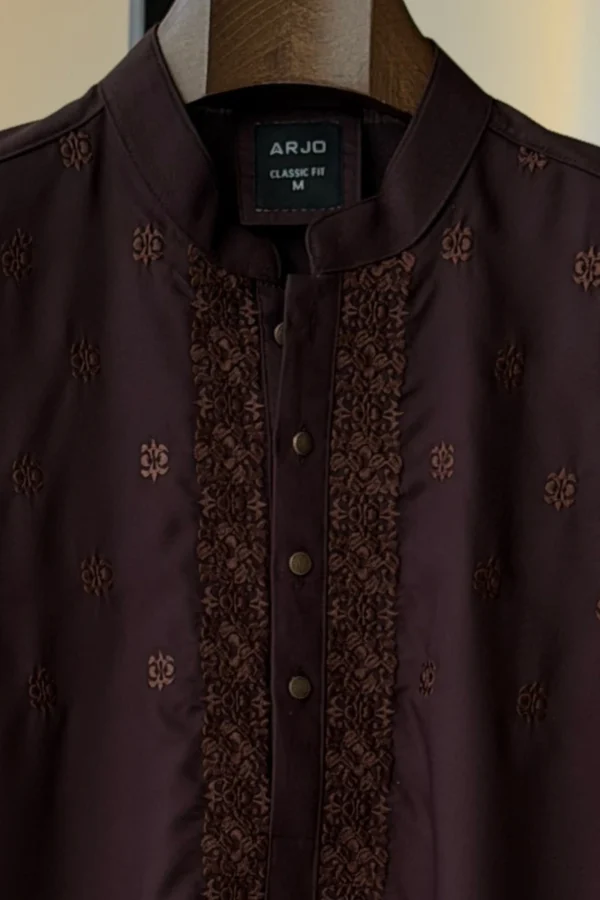 Peach Pink with Contrast-Embroidered Textured Panjabi