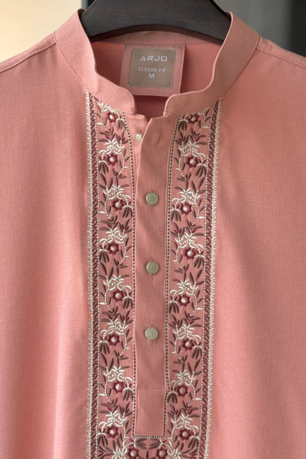Peach Cream with Camel Brown Thread Work Panjabi